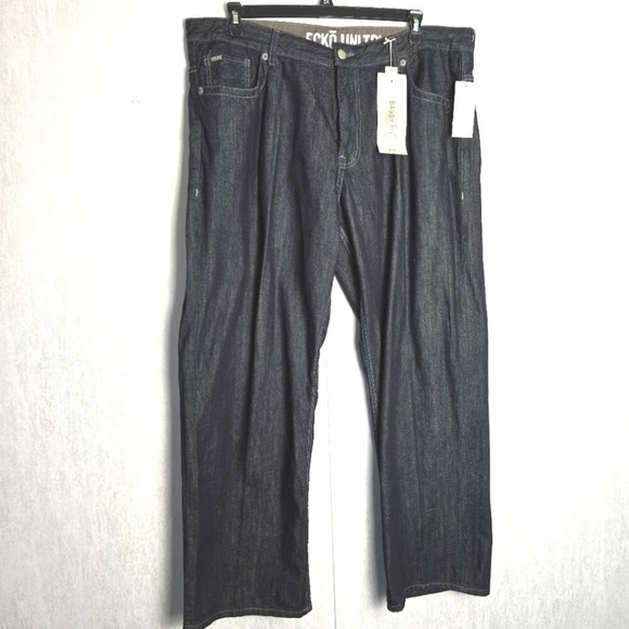 Vintage Marc Ecko Unltd Mens Jeans Baggy Fit 42×31 Dark Wash Denim Cyber Y2K NWT - Picture 1 of 11